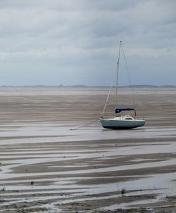 Sailboat on beach against sky