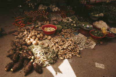 High angle view of dried for sale in market