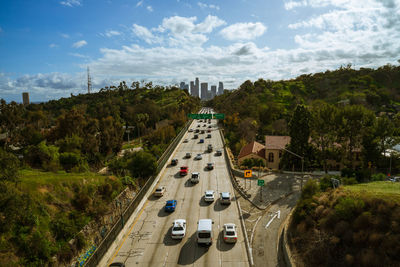 High angle view of cars moving on road