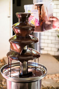 Close-up of chocolate fountain