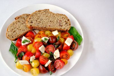 High angle view of breakfast served in plate