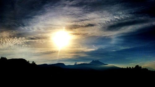 Scenic view of mountains against sky during sunset