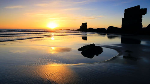 Scenic view of sea against sky at sunset