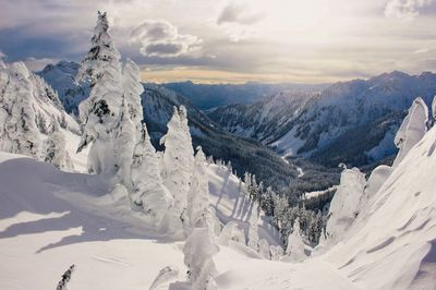 Panoramic view of snow covered mountains