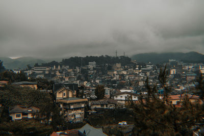 High angle view of townscape against sky