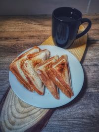 High angle view of breakfast served on table