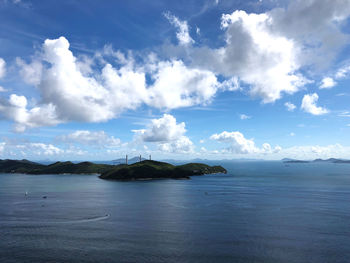 Scenic view of sea against cloudy sky