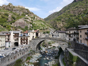 High angle view of buildings in city