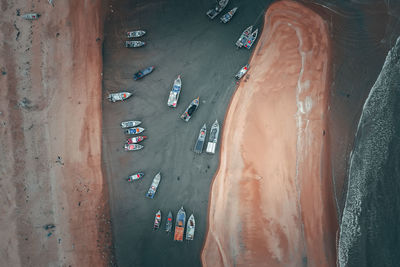 High angle view of vehicles on road in city