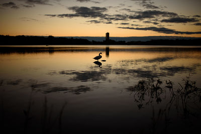 Scenic view of lake against sky during sunset