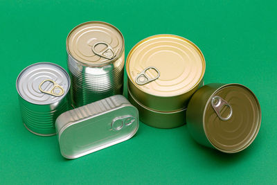 High angle view of objects on table