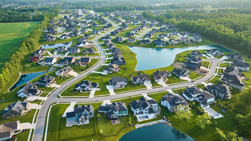 High angle view of buildings in city