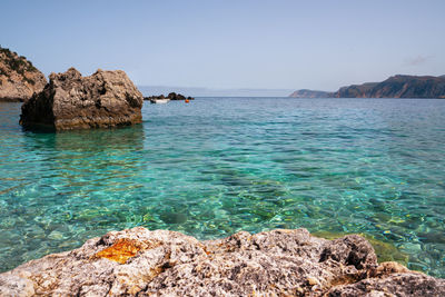 Scenic view of sea against clear sky