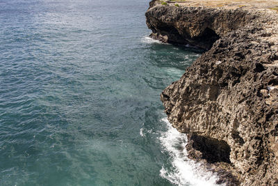 High angle view of rock formation on sea