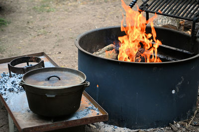 Bonfire on barbecue grill