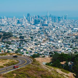 High angle view of cityscape against sky