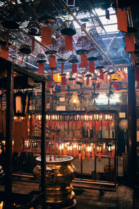 High angle view of illuminated lanterns in city at night