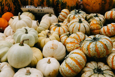 Full frame shot of pumpkins for sale at market stall