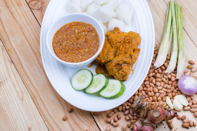 High angle view of vegetables in bowl on table