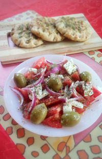 Close-up of served food in plate