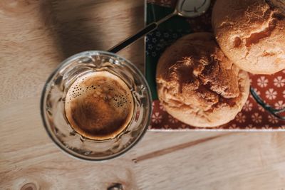 High angle view of coffee on table