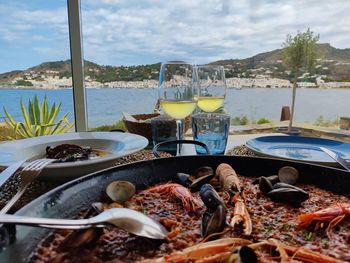 High angle view of seafood on barbecue