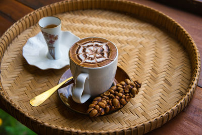 High angle view of coffee on table