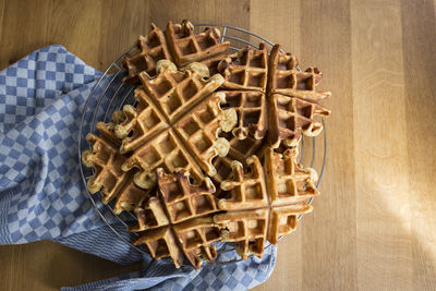 High angle view of dessert in plate on table