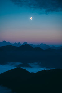 Scenic view of silhouette mountains against sky at sunset