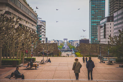 Low angle view of modern buildings in city