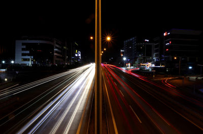 Light trails on road at night