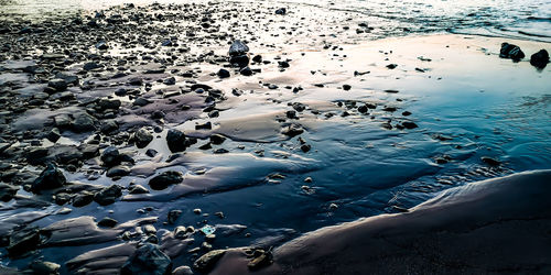 High angle view of ice on beach