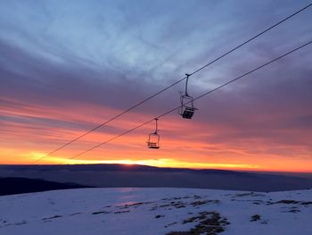 Scenic view of snow covered landscape against sky during sunset