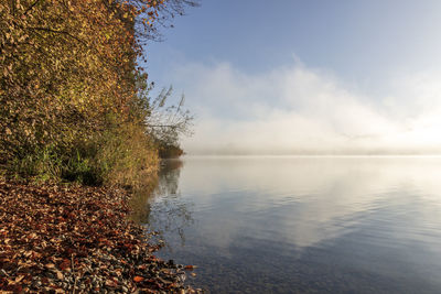 Scenic view of lake against sky during autumn