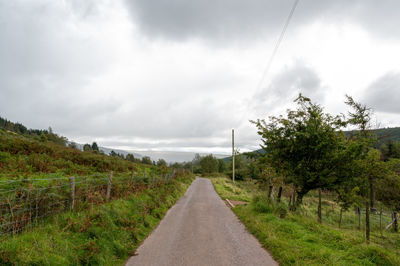 Road amidst trees against sky