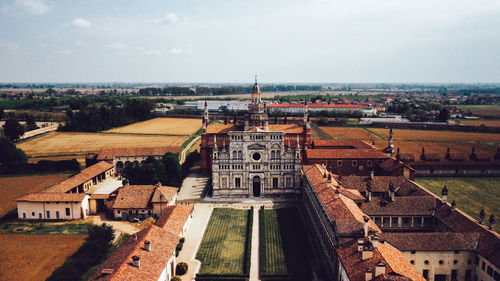 High angle view of townscape against sky