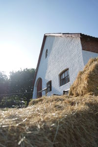 House on field against clear sky