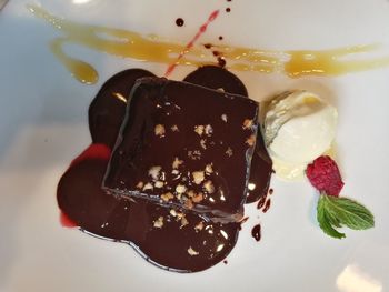 Close-up of ice cream cone on plate