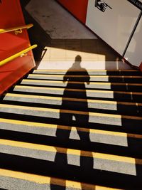 Shadow of person walking on road