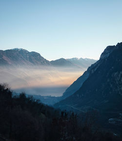 Scenic view of mountains against clear sky