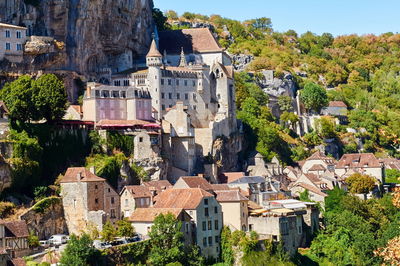 View of old buildings in town