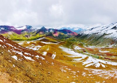 Scenic view of snowcapped mountains against sky