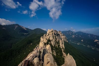 Scenic view of mountains against cloudy sky