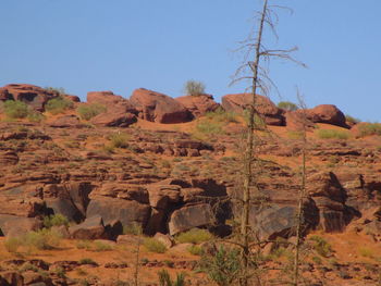 Rock formations on landscape against clear sky