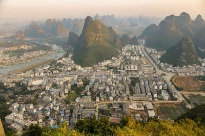 High angle view of townscape against sky