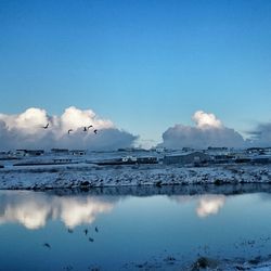 Scenic view of landscape against blue sky