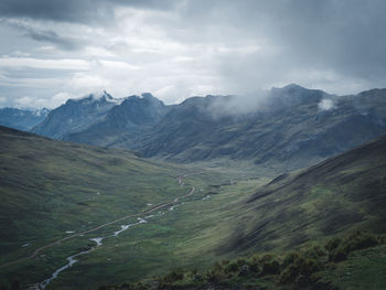 High angle view of landscape against cloudy sky