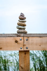 Low angle view of stack against clear sky