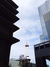 Low angle view of modern building against cloudy sky