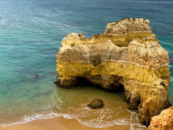 High angle view of rock formation in sea